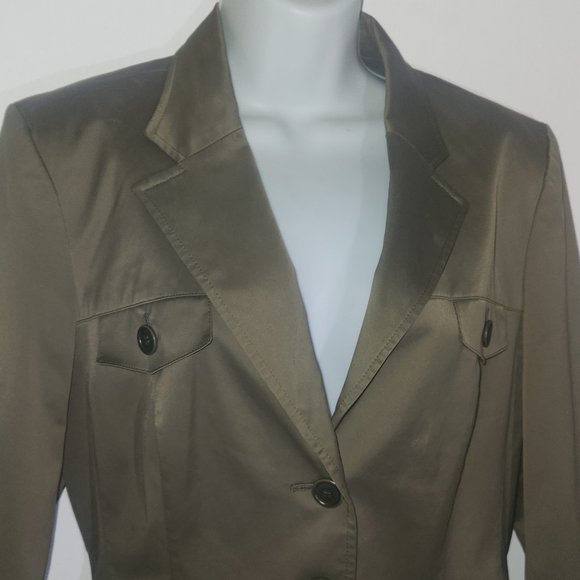 Talbot Petites stylish stretch blazer, Lined, Green/Grey in size 14 - Picture 3 of 13